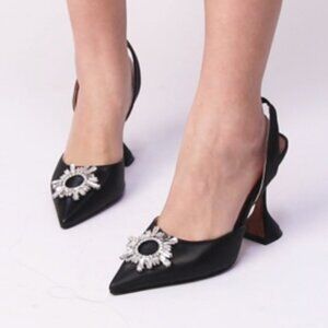 Black Women's Rhinestone Slingback Pointed Toe High Heel Sandals Dress Shoes